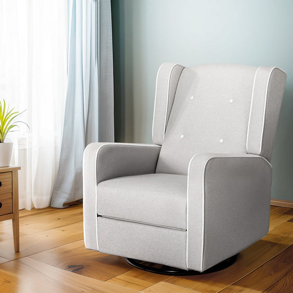 Artiss Recliner Armchair 360Â° Swivel Grey Fabric Artiss