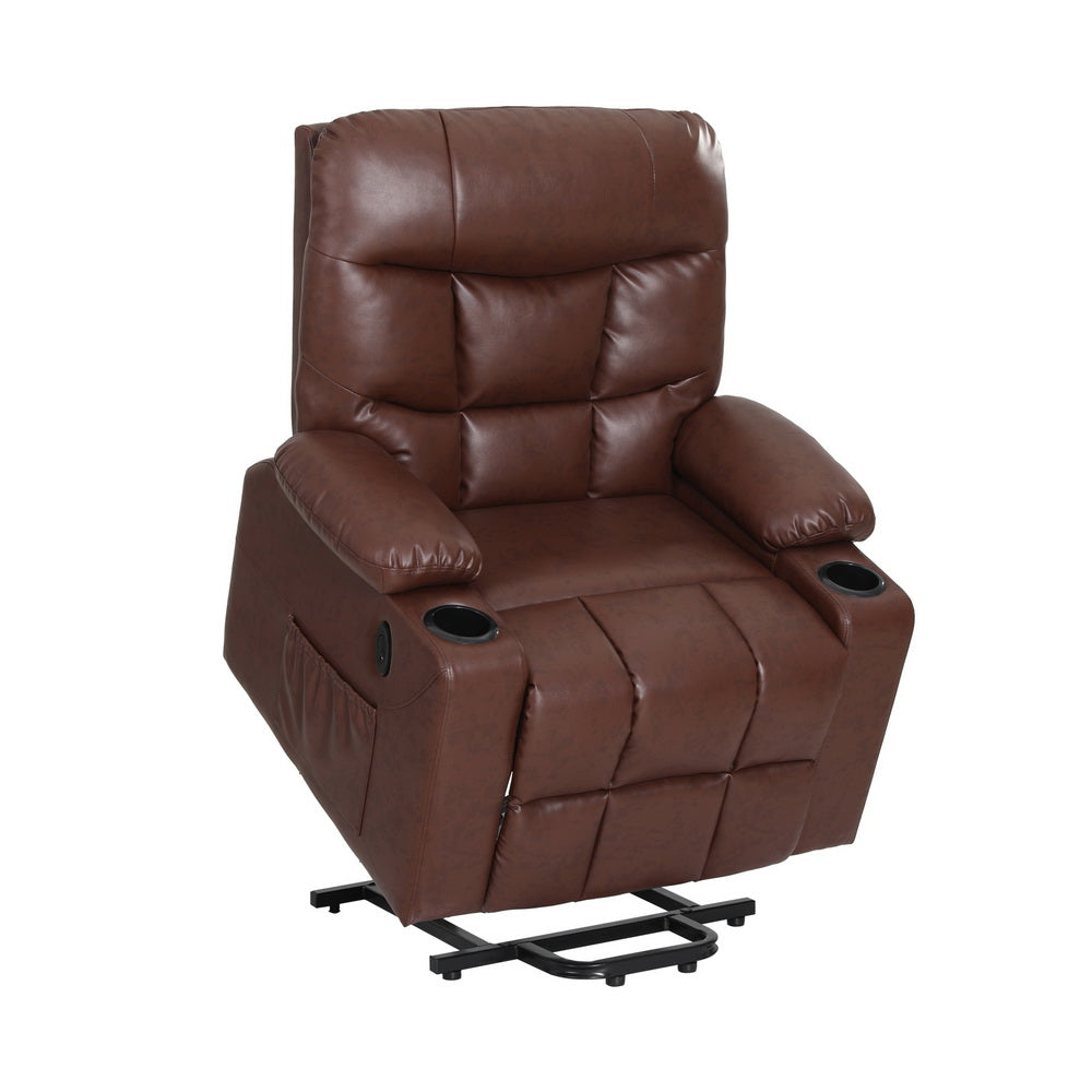 Artiss Recliner Chair Lift Assist Heated Massage Chair Leather Claude Artiss