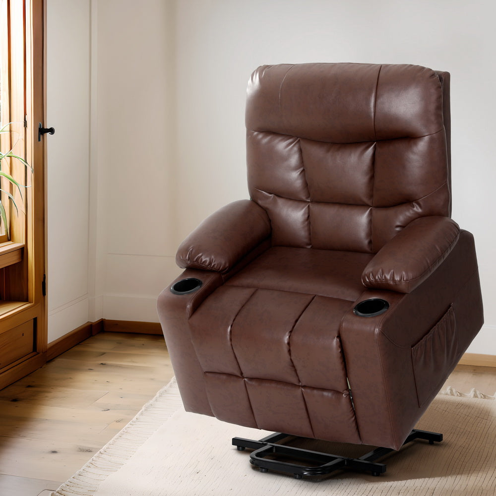 Artiss Recliner Chair Lift Assist Heated Massage Chair Leather Claude Artiss