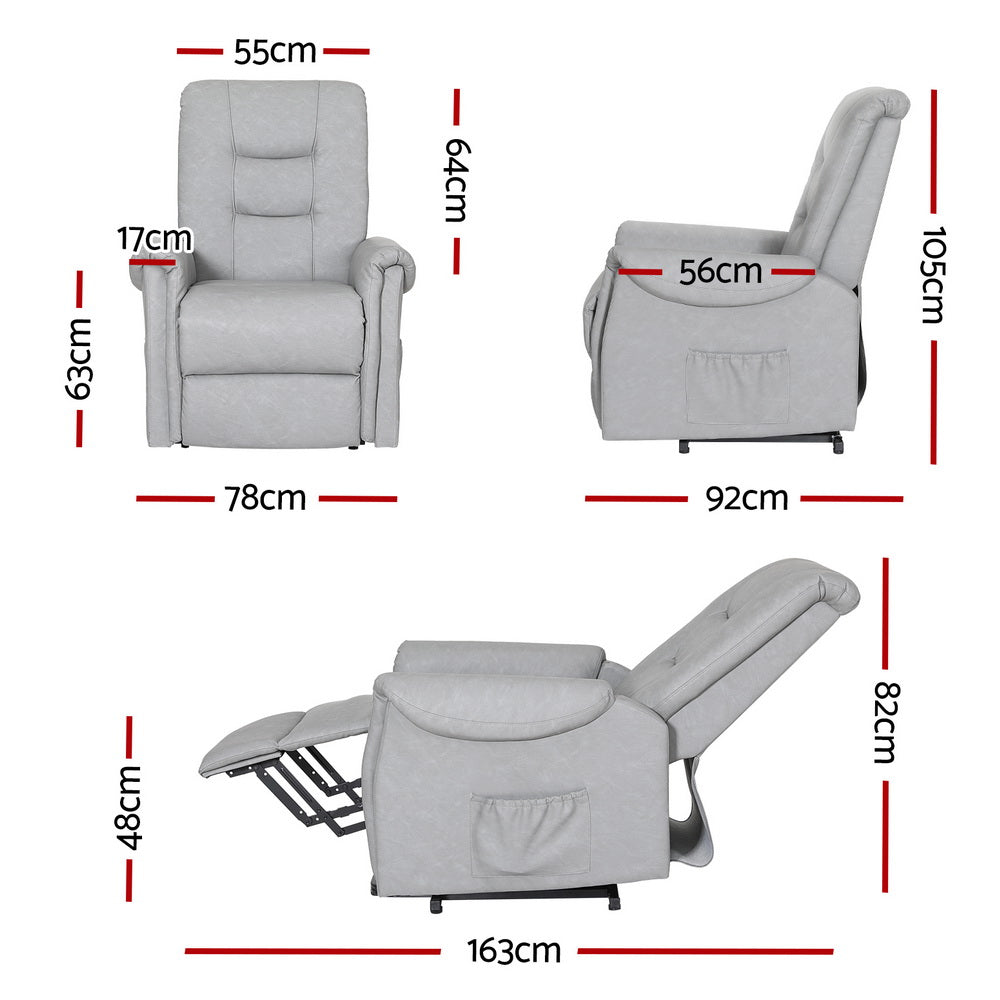 Artiss Recliner Chair Lift Assist Chair Grey Leather Artiss