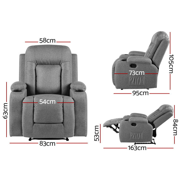 Artiss Recliner Chair Electric Massage Chair Fabric Lounge Sofa Heated Grey Artiss
