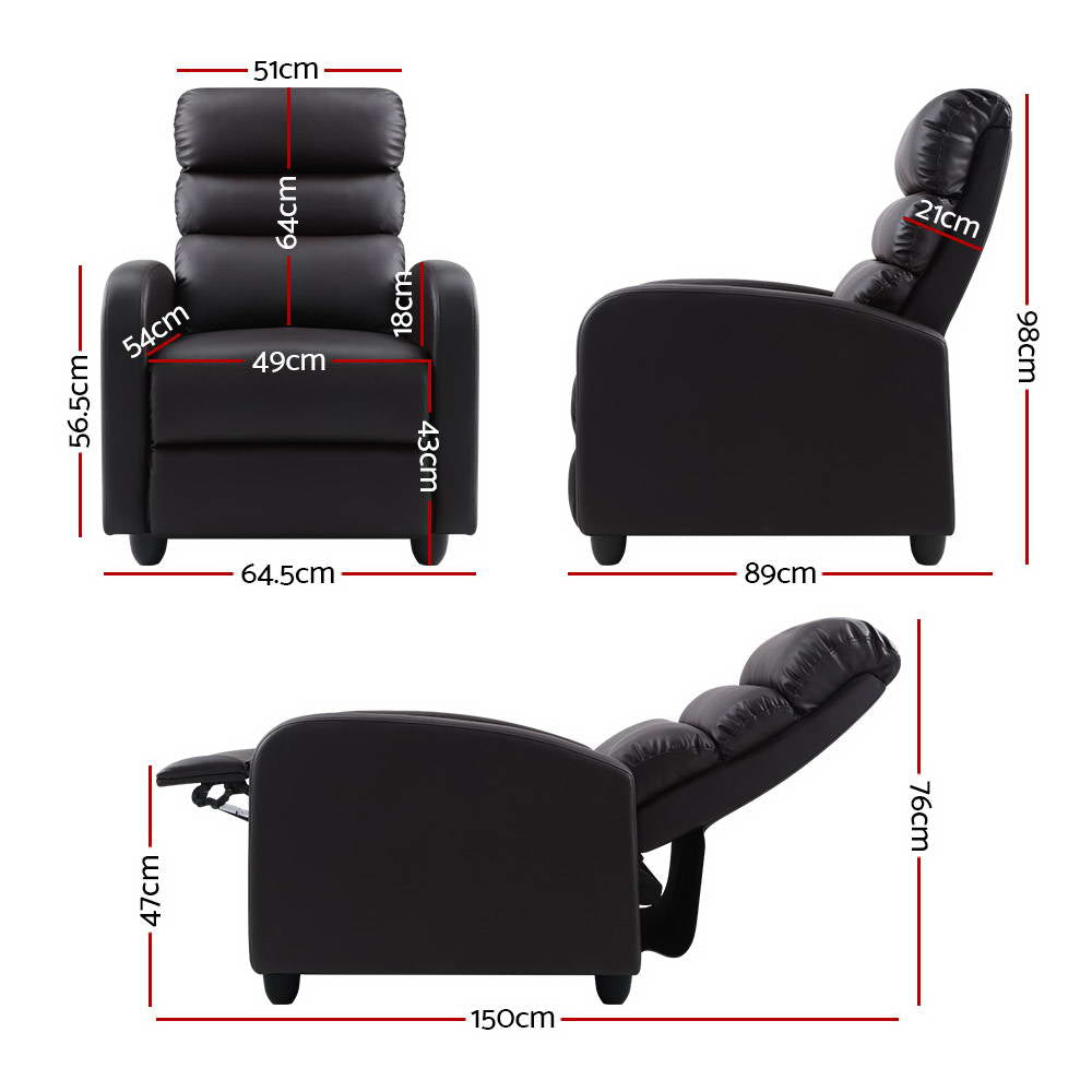 Artiss Luxury Recliner Sofa Leather Cover Brown