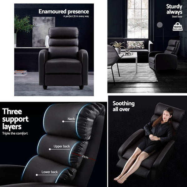 Artiss Luxury Recliner Sofa Leather Cover Brown Artiss