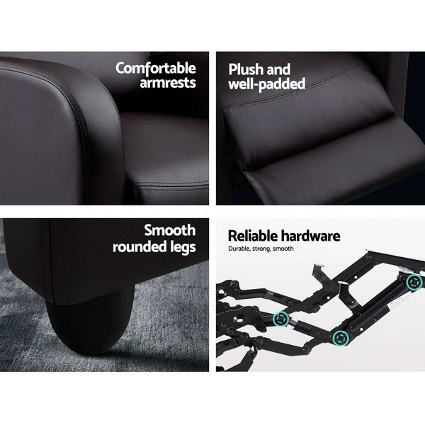 Artiss Luxury Recliner Sofa Leather Cover Brown Artiss