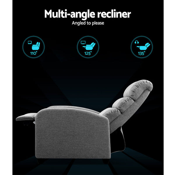 Artiss Luxury Recliner Chair Chairs Lounge Armchair Sofa Fabric Cover Grey Artiss