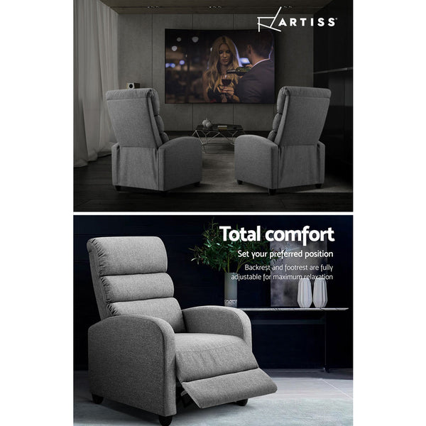 Artiss Luxury Recliner Chair Chairs Lounge Armchair Sofa Fabric Cover Grey Artiss