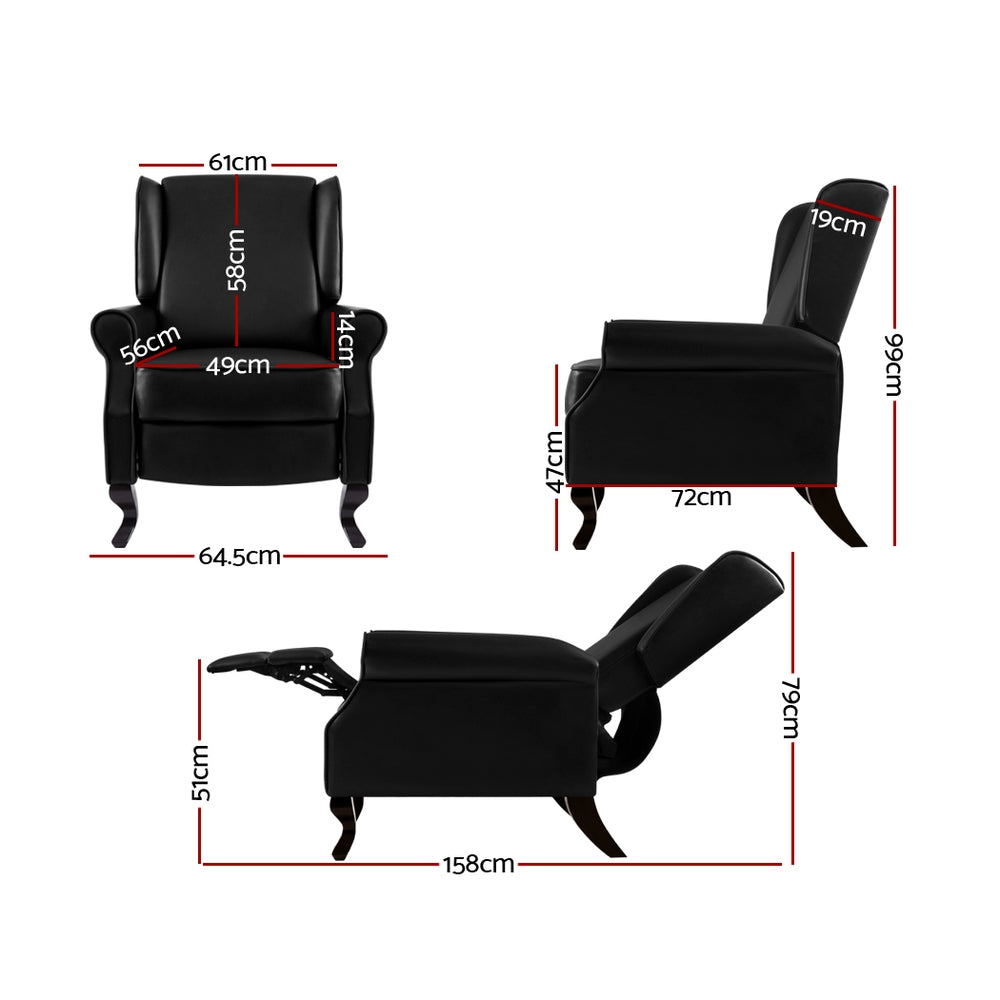 Artiss Recliner Chair Sofa Armchair Lounge Black Leather Artiss