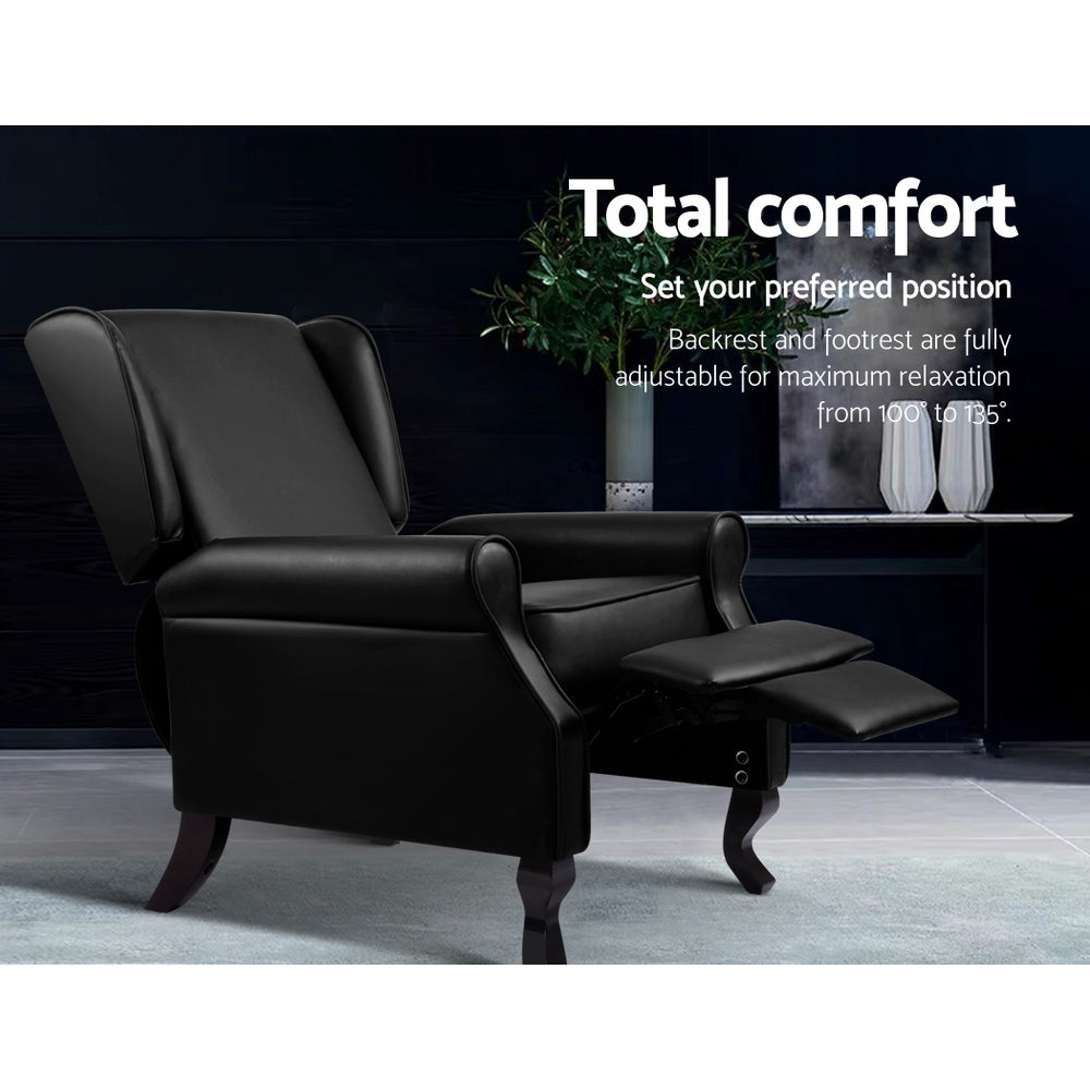 Artiss Recliner Chair Sofa Armchair Lounge Black Leather Artiss