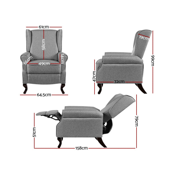 Artiss Recliner Chair Luxury Lounge Armchair Single Sofa Couch Fabric Grey freeshipping - Awezingly