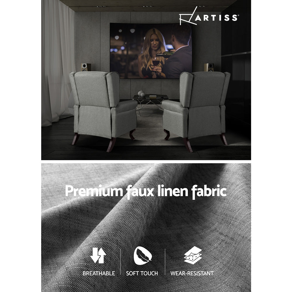 Artiss Recliner Chair Luxury Lounge Armchair Single Sofa Couch Fabric Grey freeshipping - Awezingly