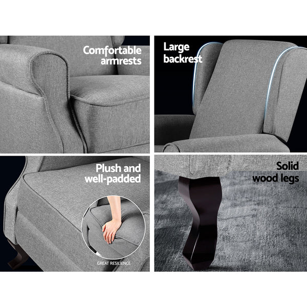 Artiss Recliner Chair Luxury Lounge Armchair Single Sofa Couch Fabric Grey freeshipping - Awezingly