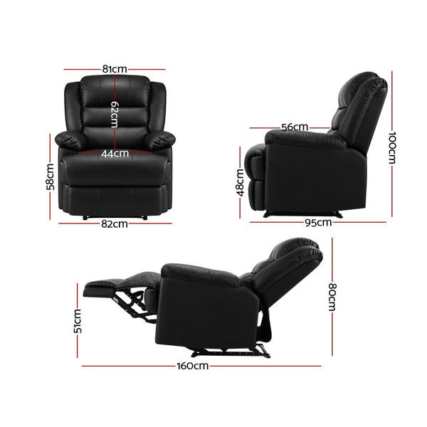 Artiss Recliner Chair Armchair Luxury Single Lounge Sofa Couch Leather Black Artiss
