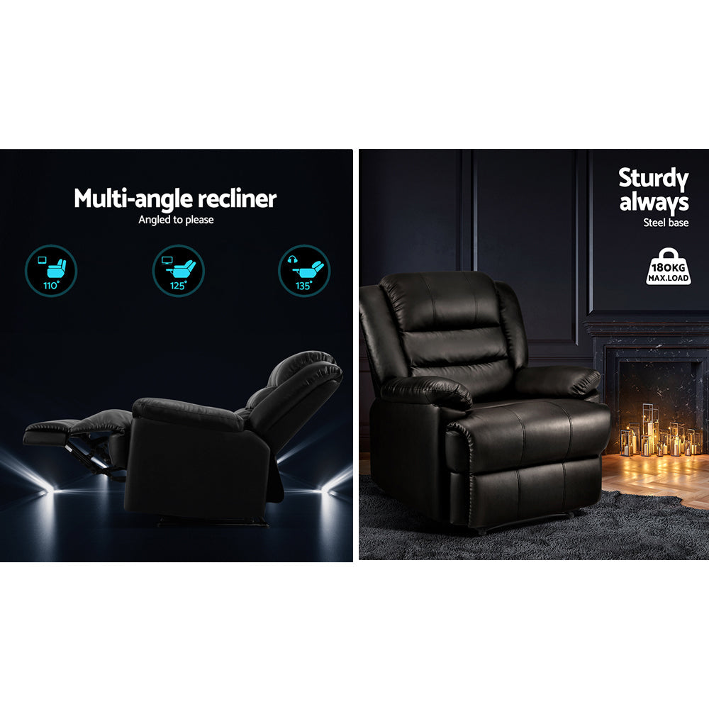 Artiss Recliner Chair Armchair Luxury Single Lounge Sofa Couch Leather Black Artiss