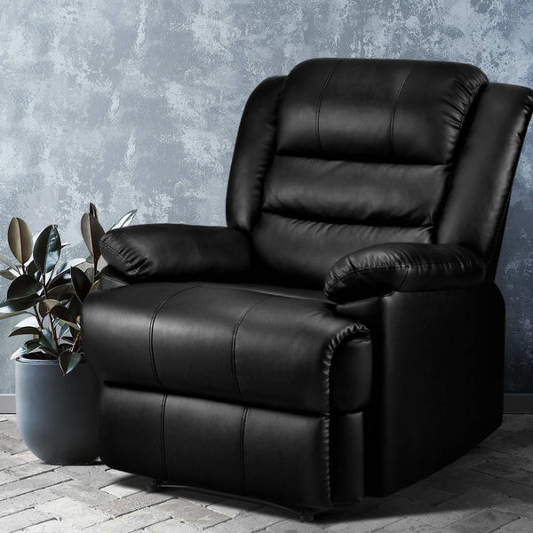 Artiss Recliner Chair Armchair Luxury Single Lounge Sofa Couch Leather Black Artiss