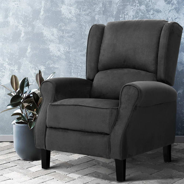 Artiss Recliner Chair Adjustable Sofa Lounge Soft Suede Armchair Couch Charcoal freeshipping - Awezingly