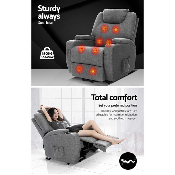 Artiss Electric Massage Chair Recliner Sofa Lift Motor Armchair Heating Fabric freeshipping - Awezingly