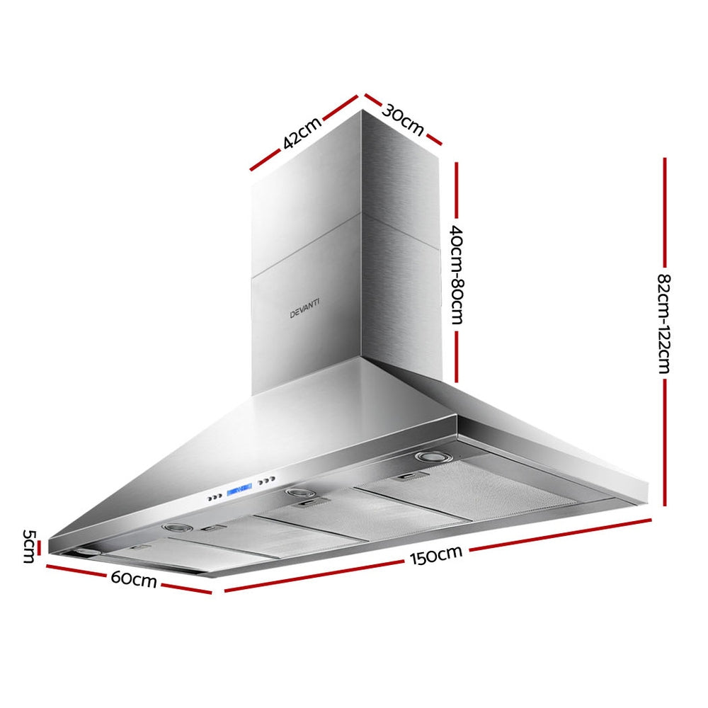 Devanti Range Hood Commercial Rangehood BBQ Hoods Kitchen Alfresco Canopy 1500mm Devanti
