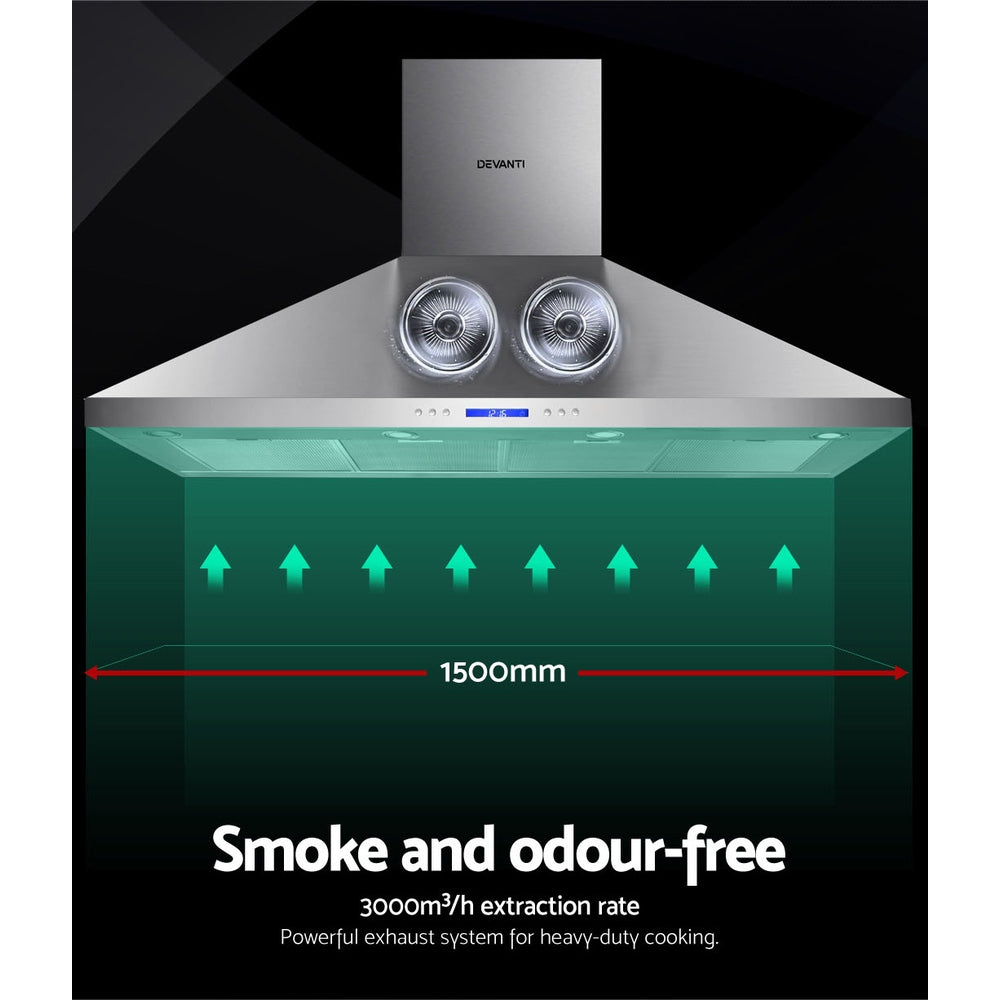 Devanti Range Hood Commercial Rangehood BBQ Hoods Kitchen Alfresco Canopy 1500mm Devanti