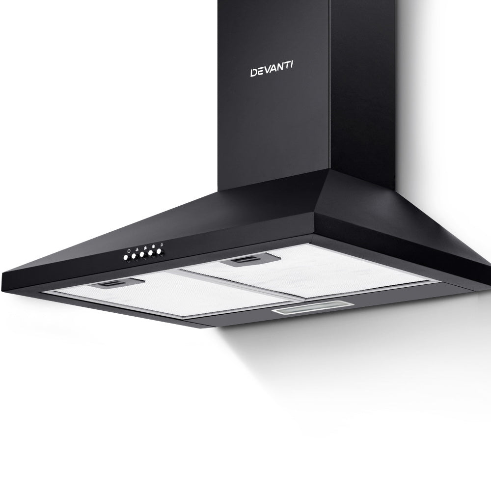 Devanti Pyramid Range Hood Rangehood 600mm 60cm Kitchen Canopy Black Devanti