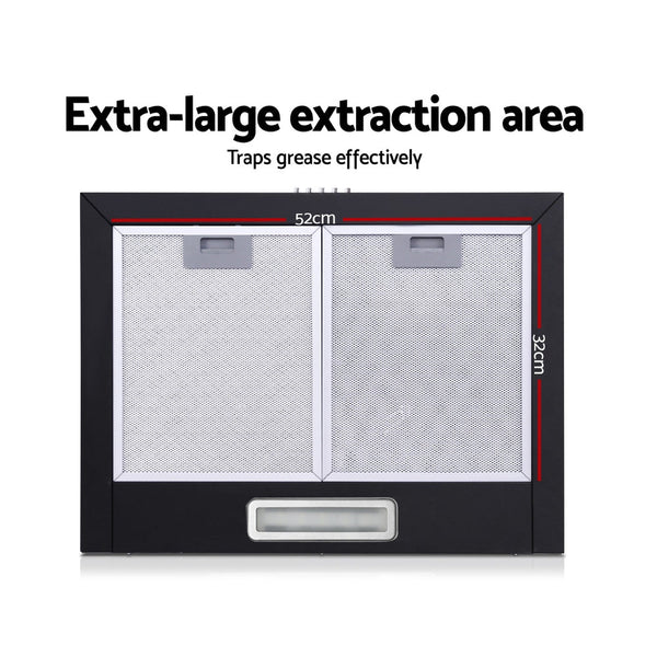 Devanti Pyramid Range Hood Rangehood 600mm 60cm Kitchen Canopy Black Devanti