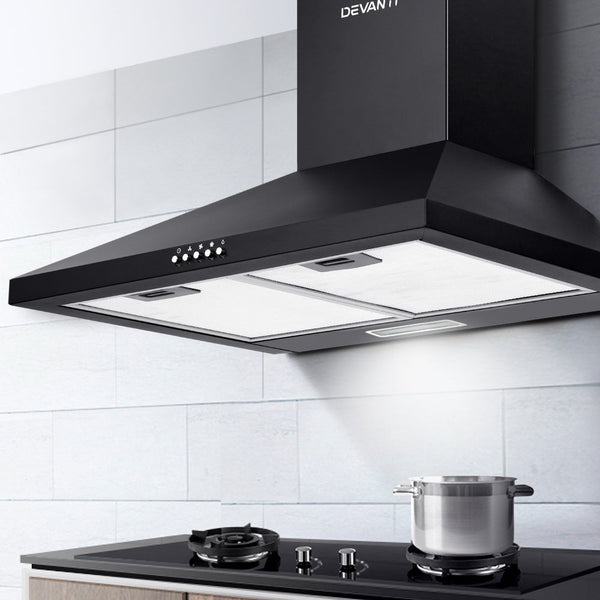 Devanti Pyramid Range Hood Rangehood 600mm 60cm Kitchen Canopy Black Devanti