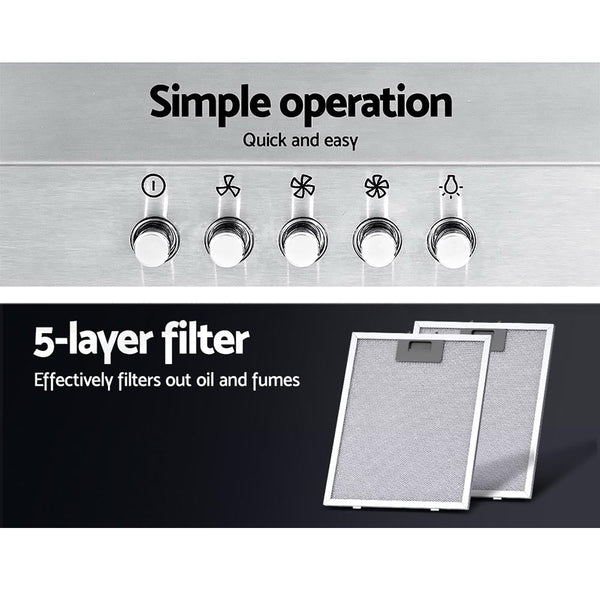 Devanti Range Hood 60cm 600mm Kitchen Canopy Stainless Steel Rangehood Wall Mount Devanti