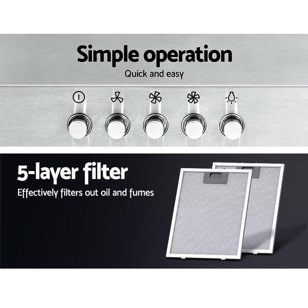 Devanti Range Hood 90cm 900mm Kitchen Canopy Stainless Steel Rangehood Wall Mount Devanti