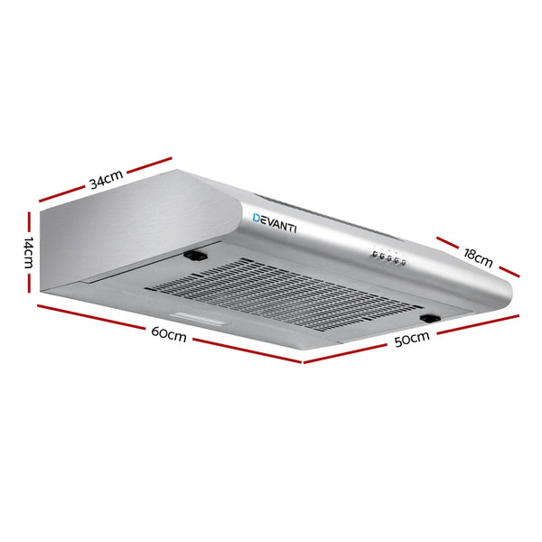 DEVANTI Fixed Range Hood Rangehood Stainless Steel Kitchen Canopy 60cm 600mm Devanti