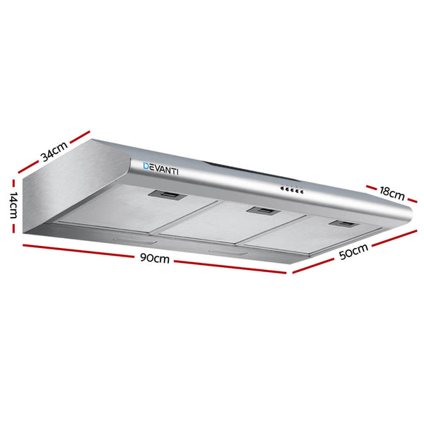 DEVANTI Fixed Range Hood Rangehood Stainless Steel Kitchen Canopy 90cm 900mm DEVANTI
