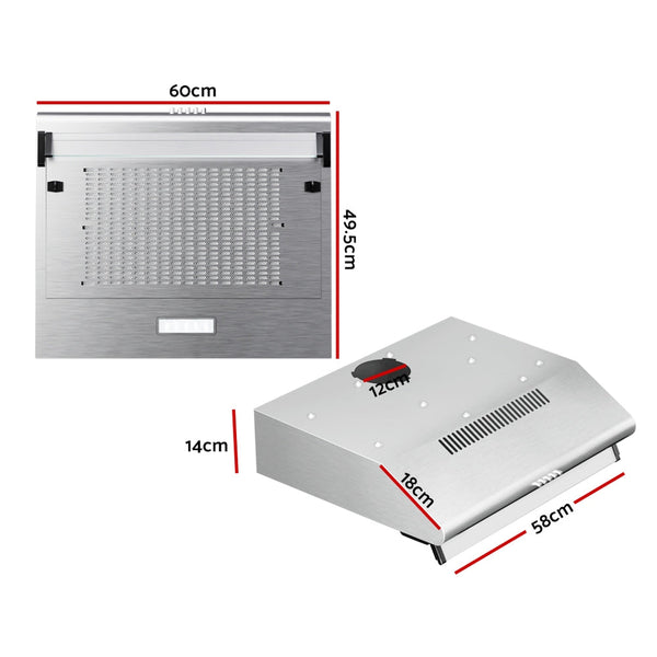 Devanti 600mm Range Hood 60cm Rangehood Kitchen Canopy LED Light Stainless Steel Devanti