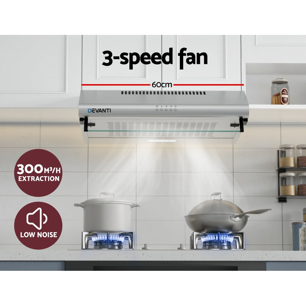 Devanti 600mm Range Hood 60cm Rangehood Kitchen Canopy LED Light Stainless Steel Devanti