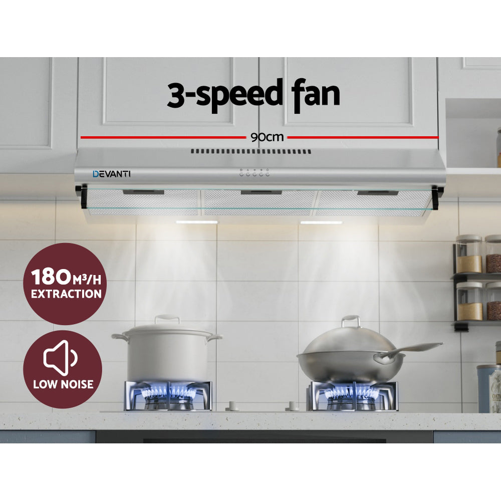 Devanti 900mm Range Hood 90cm Rangehood Stainless Steel Devanti