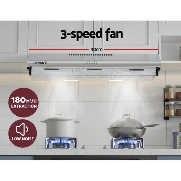 Devanti 900mm Range Hood 90cm Rangehood Stainless Steel Devanti