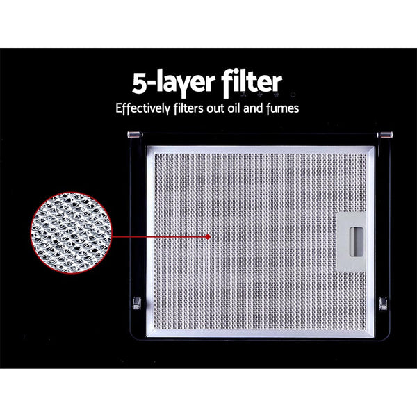 DEVANTI Rangehood 900mm Black Angled Side Draft Range Hood Canopy Glass 90cm Devanti