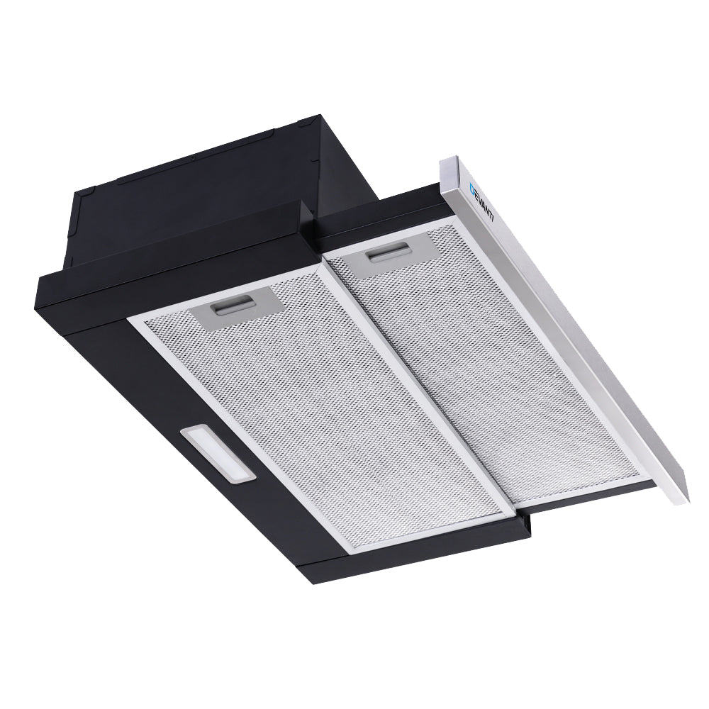Devanti Rangehood Range Hood Stainless Steel Slide Out Kitchen Canopy 60cm 600mm Black Devanti
