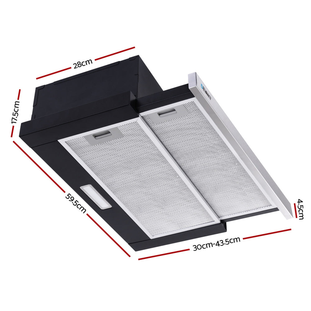 Devanti Rangehood Range Hood Stainless Steel Slide Out Kitchen Canopy 60cm 600mm Black Devanti