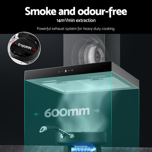 Devanti Rangehood 600mm Range Hood 60cm Stainless Steel Glass Kitchen Canopy Devanti