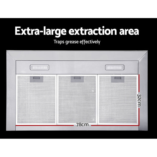 Devanti Range Hood 900mm Rangehood 90cm Stainless Steel Glass Kitchen Canopy Black Devanti