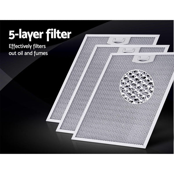 Devanti Range Hood 900mm Rangehood 90cm Stainless Steel Glass Kitchen Canopy Black Devanti