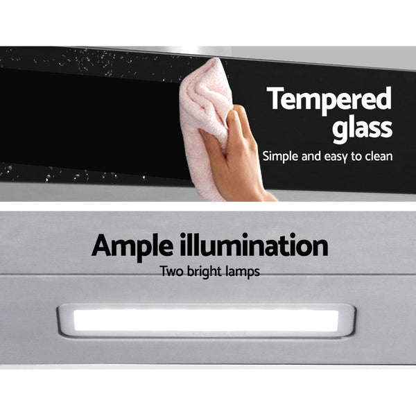 Devanti Range Hood 900mm Rangehood 90cm Stainless Steel Glass Kitchen Canopy Black Devanti