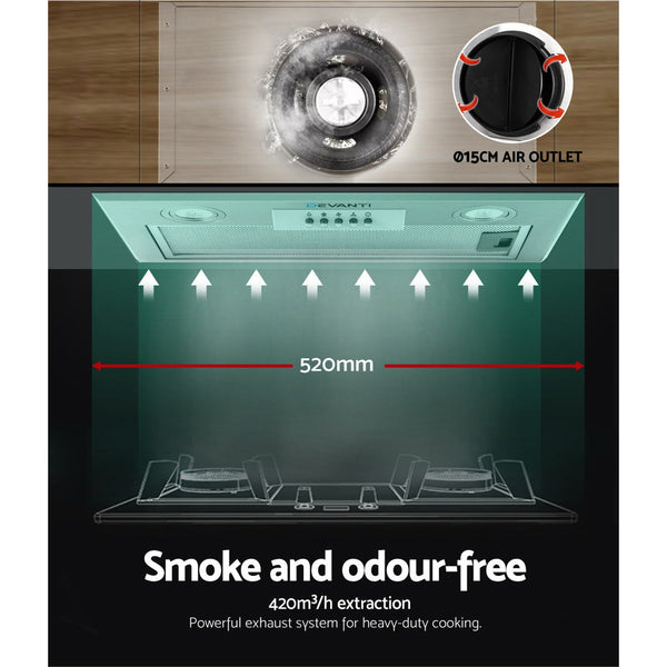 Devanti Range Hood Rangehood Undermount Built In Stainless Steel Canopy 52cm 520mm Devanti