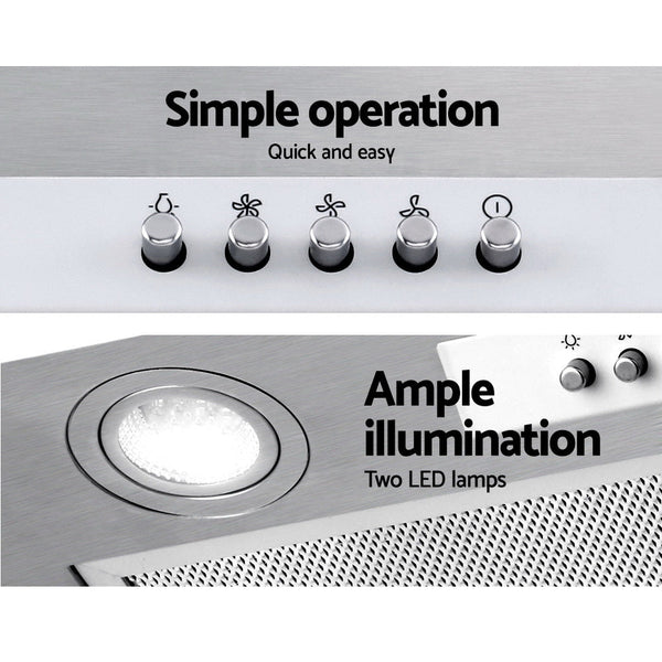 Devanti Range Hood Rangehood Undermount Built In Stainless Steel Canopy 52cm 520mm Devanti