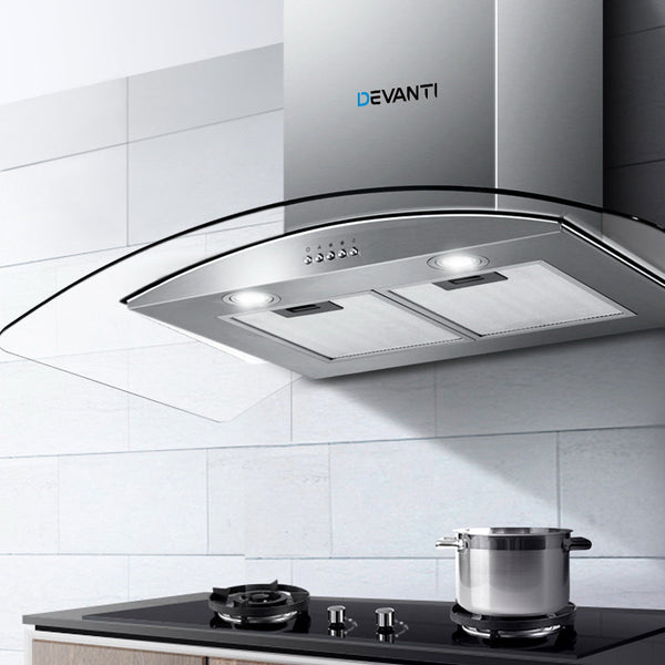 Devanti Range Hood 900mm Rangehood Kitchen Stainless Glass Canopy 90cm Devanti