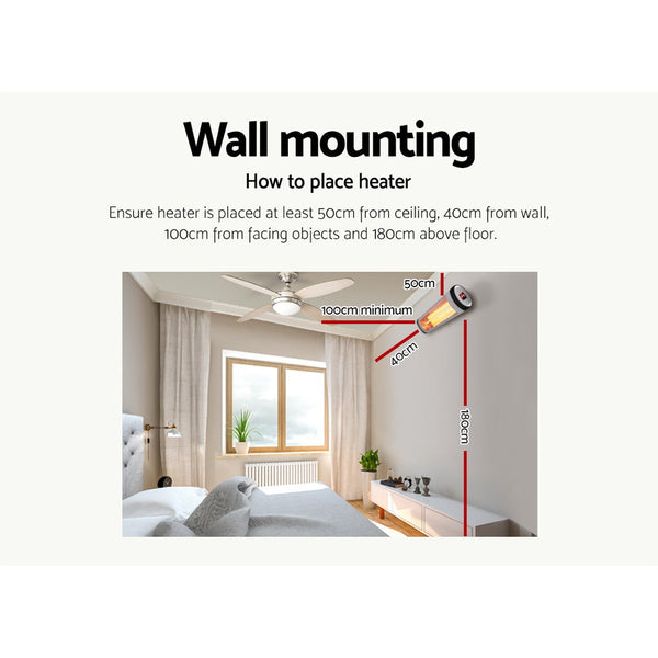 Devanti Electric Radiant Heater Patio Strip Heaters Infrared Indoor Outdoor Patio Remote Control 2000W Devanti