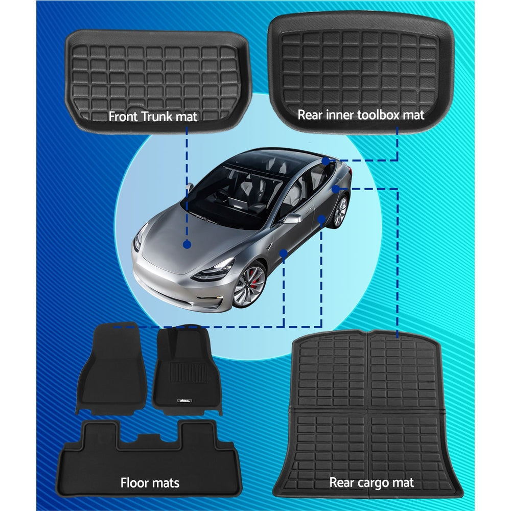 Weisshorn Car Rubber Floor Trunk Toolbox Cargo Mats for Tesla Model Y 2021-2023 Weisshorn