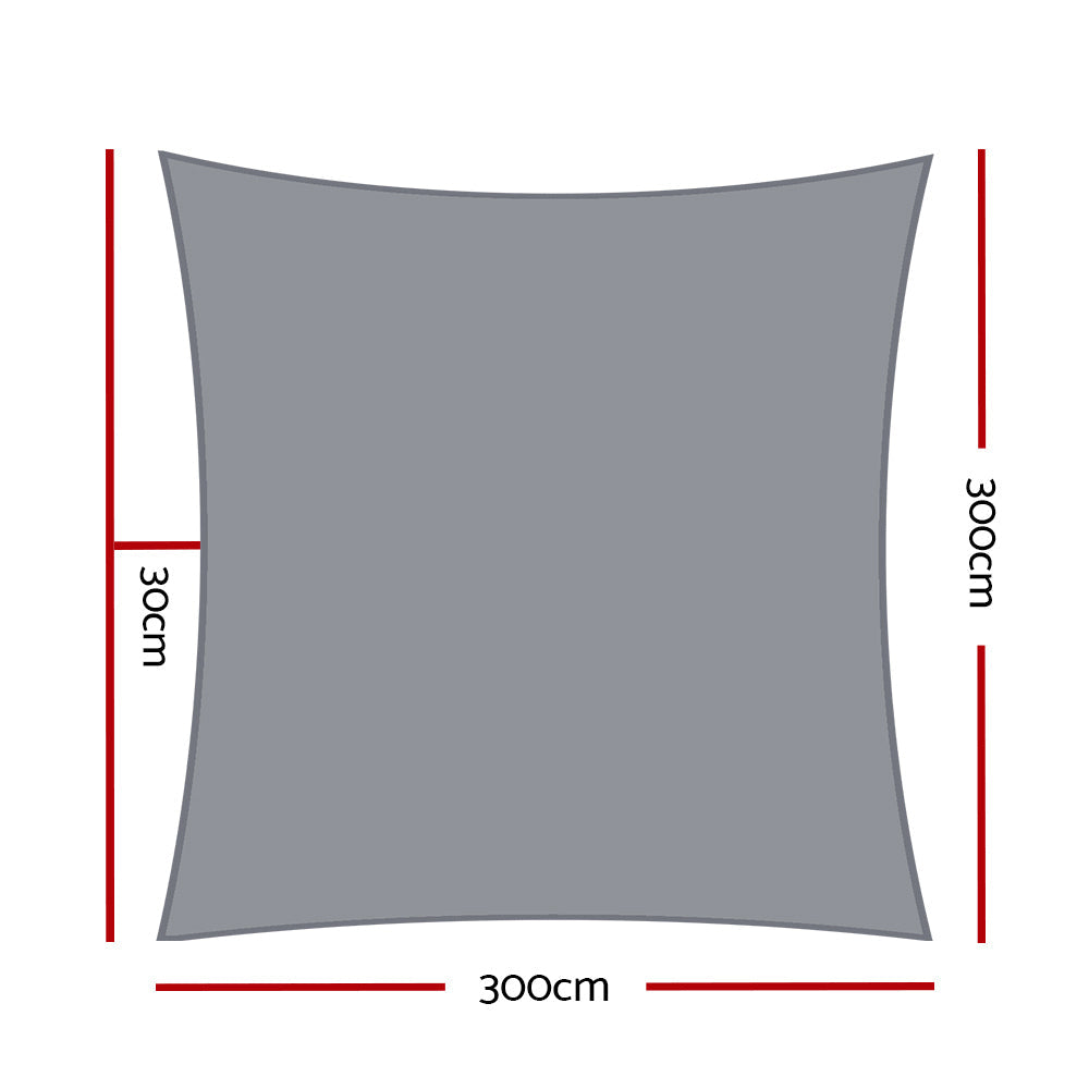Instahut Sun Shade Sail Cloth Shadecloth Rectangle Canopy Grey 280gsm 3x3m Instahut