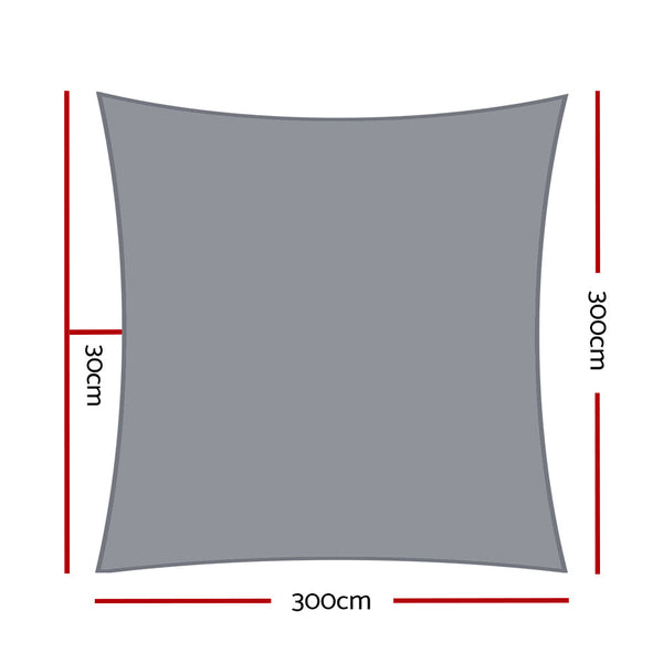 Instahut Sun Shade Sail Cloth Shadecloth Rectangle Canopy Grey 280gsm 3x3m Instahut