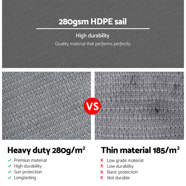 Instahut Sun Shade Sail Cloth Shadecloth Rectangle Canopy Grey 280gsm 3x3m Instahut