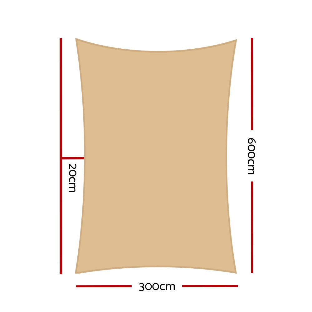 Instahut Sun Shade Sail Cloth Shadecloth Rectangle Heavy Duty Sand Canopy 3x6m Instahut