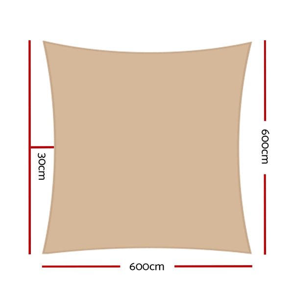 Instahut 6x6m 280gsm Shade Sail Sun Shadecloth Canopy Square Instahut